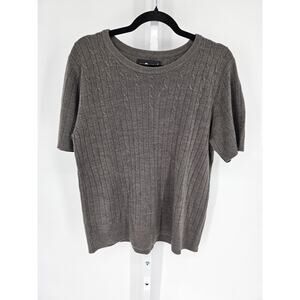 Sag Harbor Gray Acrylic Braided Rib Short Sleeve Boat-Neck Sweater Size L